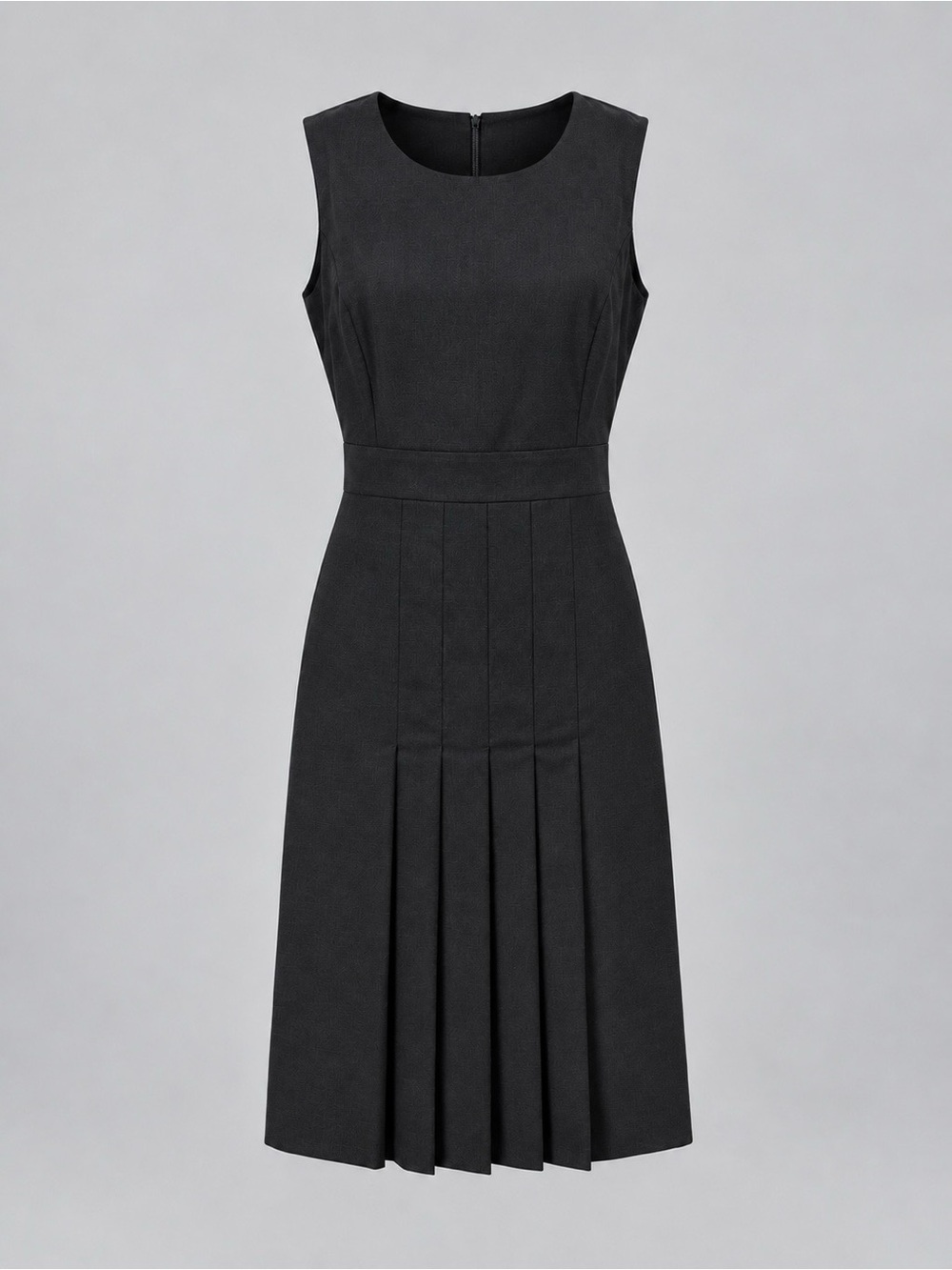 BARNEYS | Vintage Italian Virgin Wool Pleated Dress in Charcoal Grey, Size IT 40
